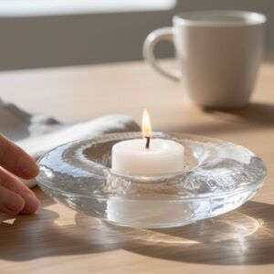 Simon Pearce heavy glass tea light holder, signed